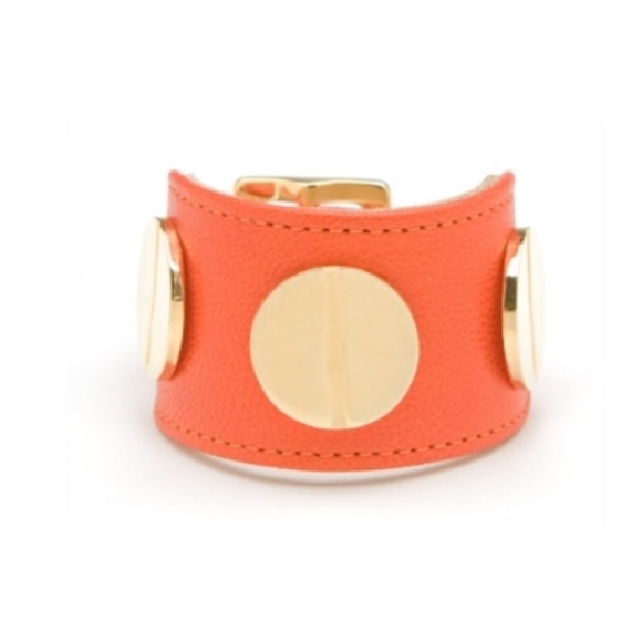 CC SKYE Orange Leather Giant Screw Cuff Bracelet - Picture 2 of 8